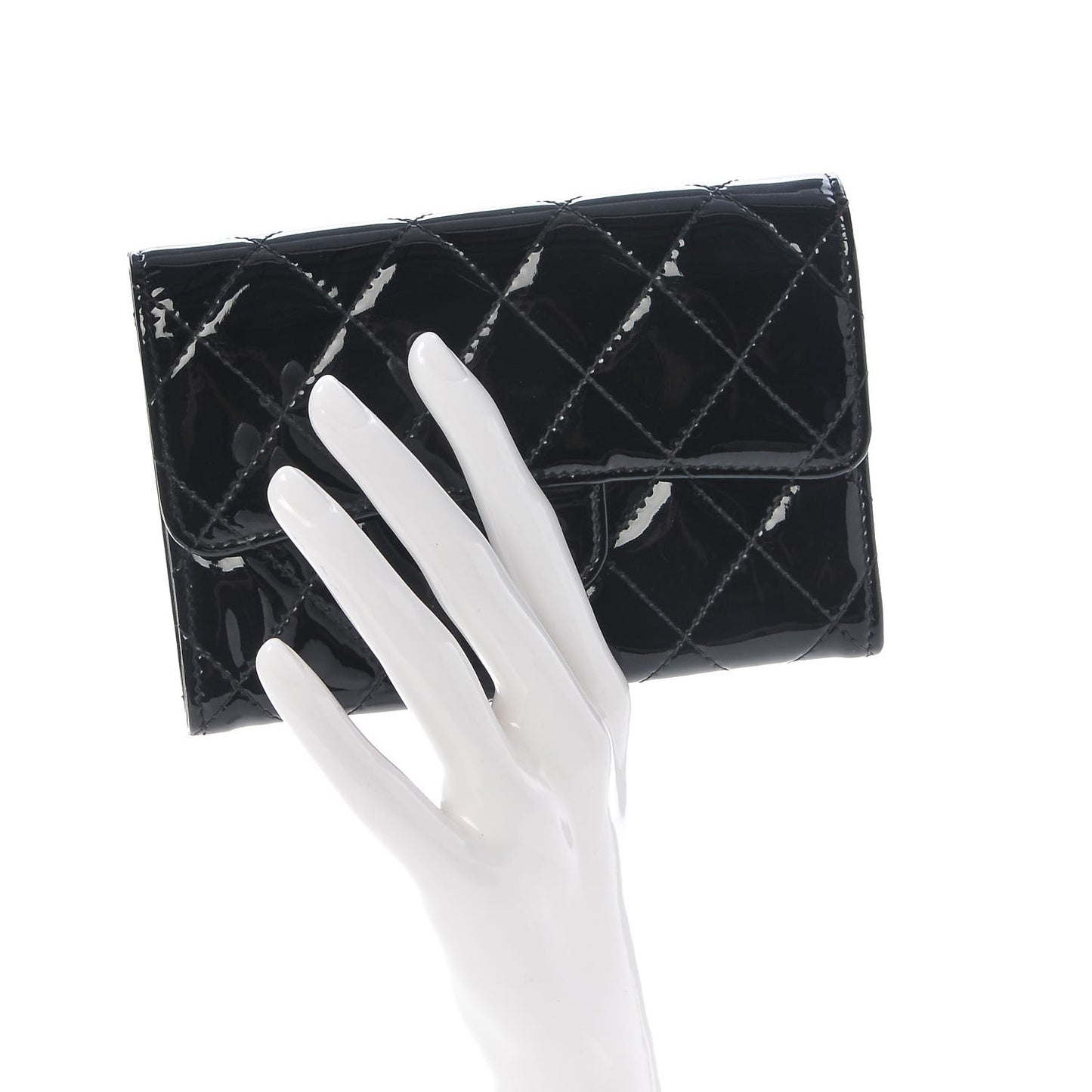 Patent Quilted Small Flap Wallet Black