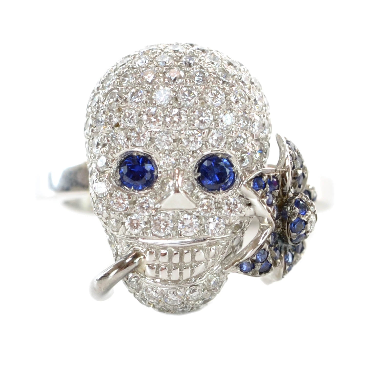 Gucci 18K White Gold Diamond Sapphire Skull Ring 13 US 7 1 of 7