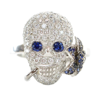 Gucci 18K White Gold Diamond Sapphire Skull Ring 13 US 7 1 of 7