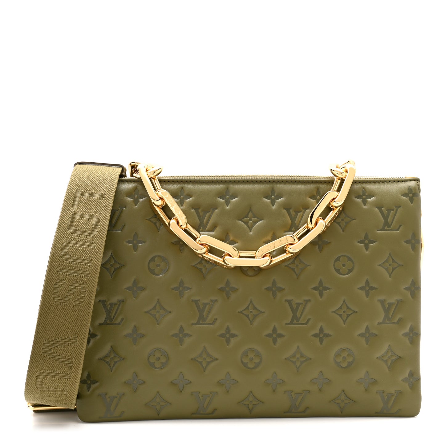 Lambskin Embossed Monogram Coussin MM Khaki