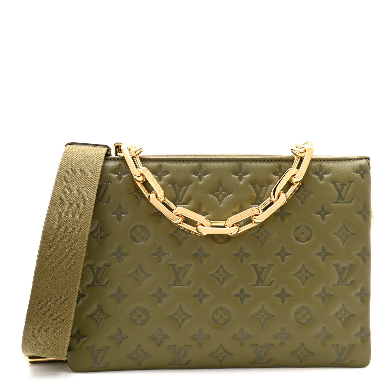 Louis Vuitton Lambskin Embossed Monogram Coussin MM Khaki 1 of 9