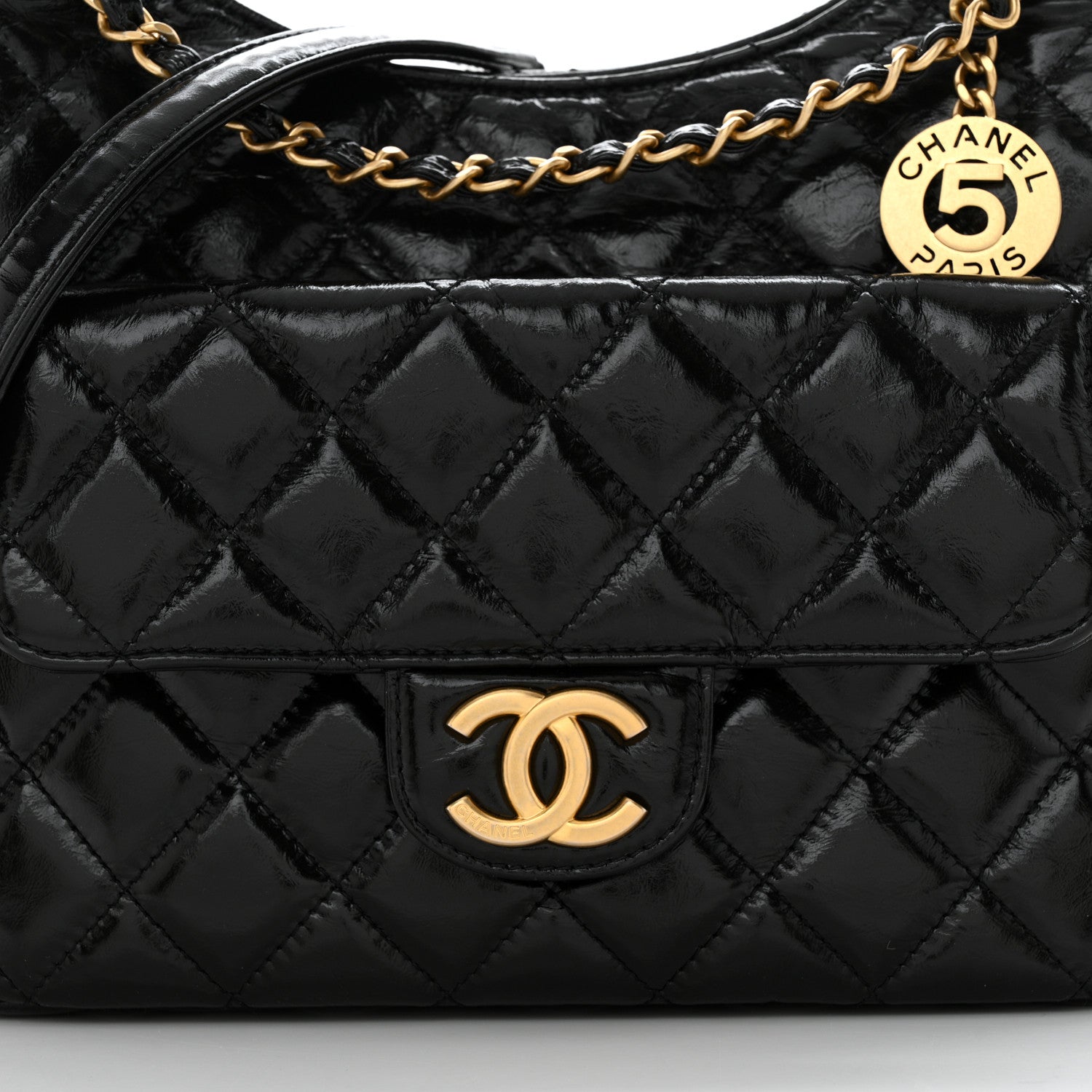 Chanel Shiny Crumpled Calfskin Quilted Wavy CC Hobo Black 8 of 10
