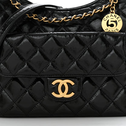 Chanel Shiny Crumpled Calfskin Quilted Wavy CC Hobo Black 8 of 10