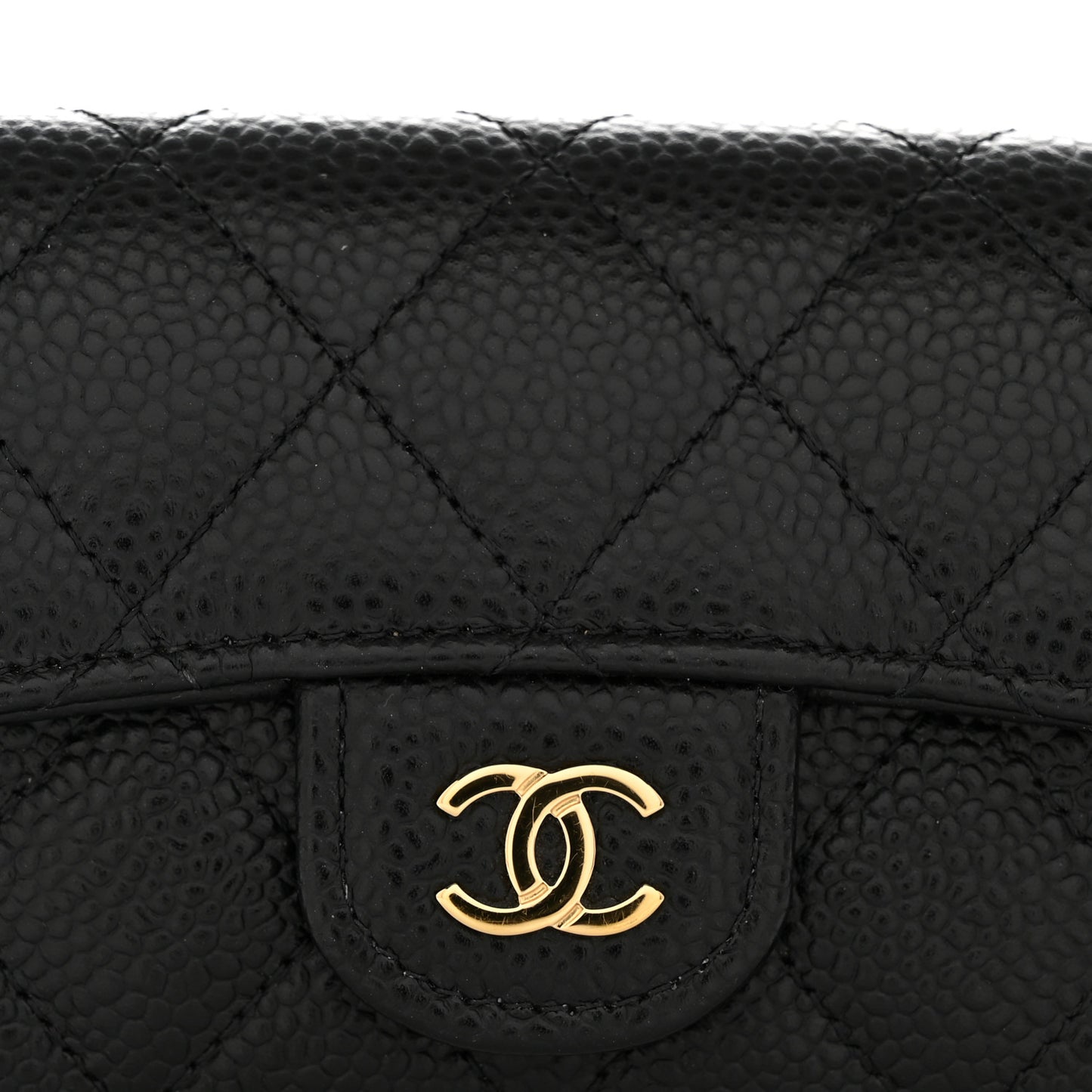 Caviar Quilted Flap Card Holder Wallet Black