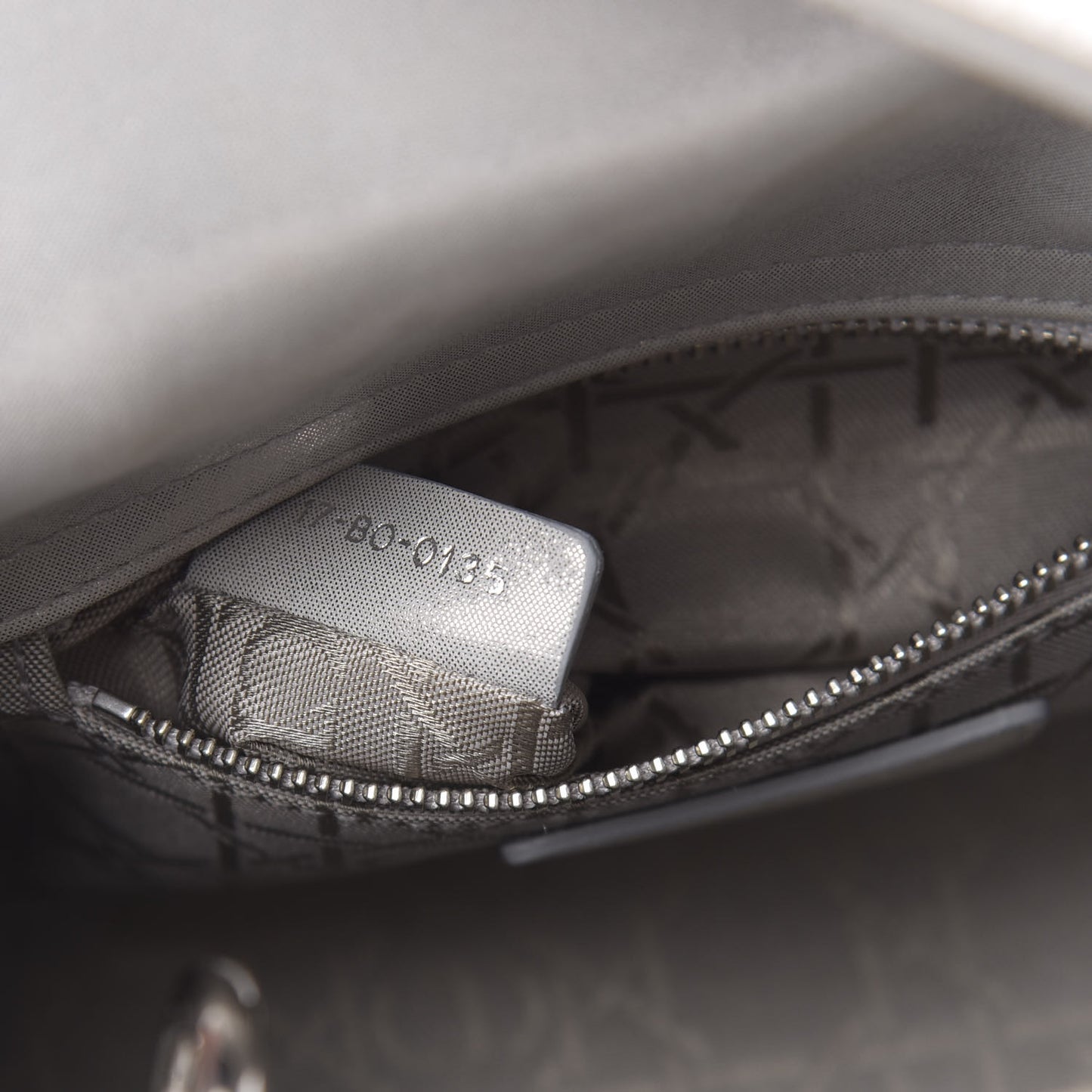 Metallic Lambskin Cannage Mini Lady Dior Silver
