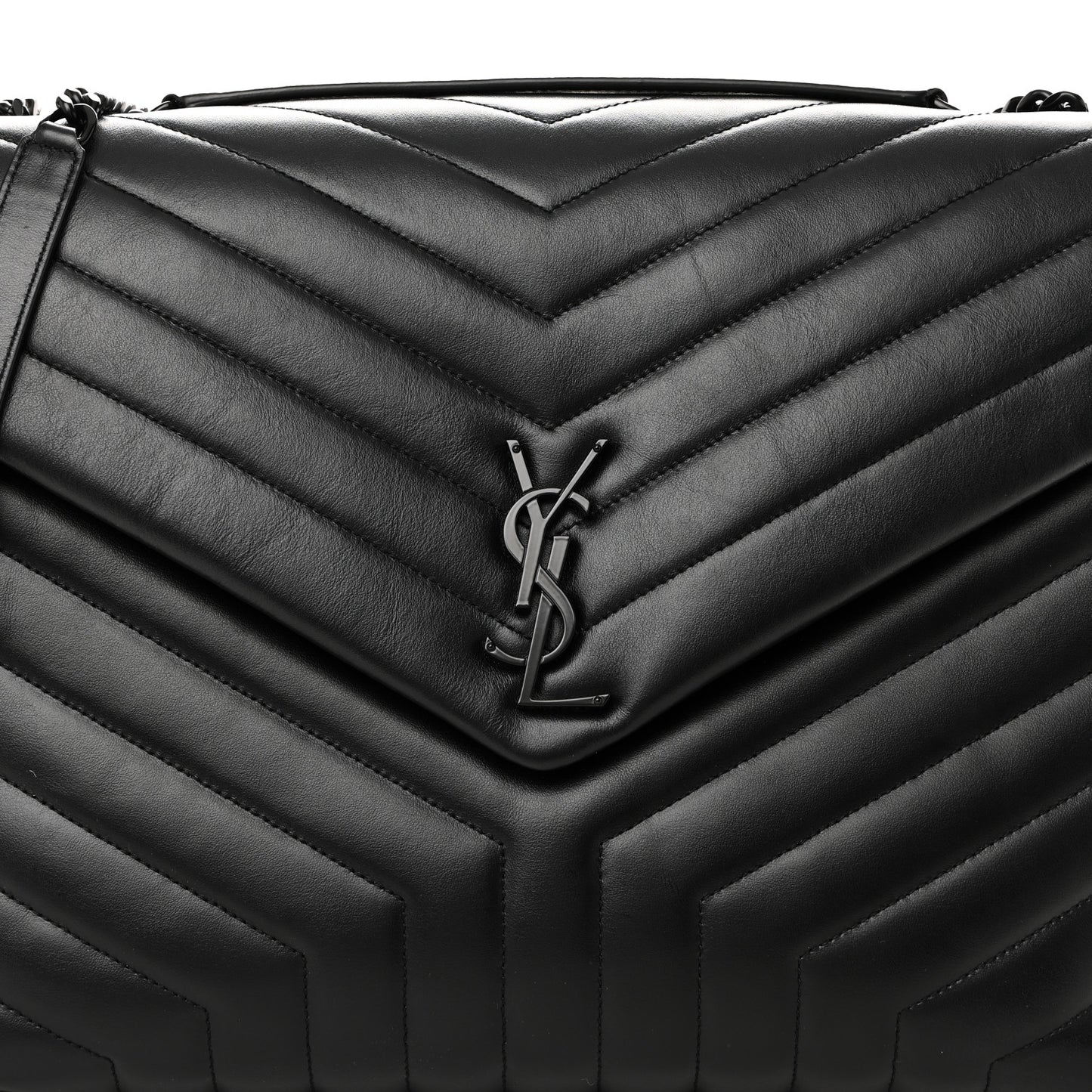 Calfskin Y Quilted Monogram Monochrome Large Loulou Chain Satchel Black