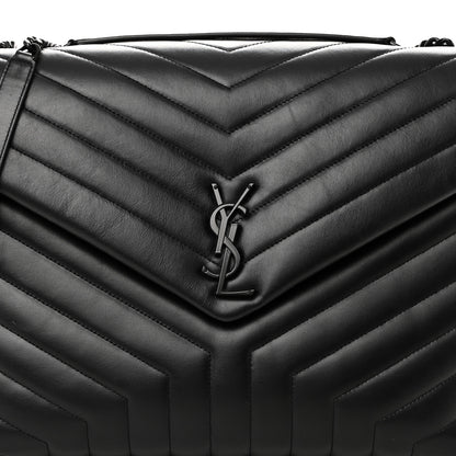 Saint Laurent Calfskin Y Quilted Monogram Monochrome Large Loulou Chain Satchel Black 8 of 11