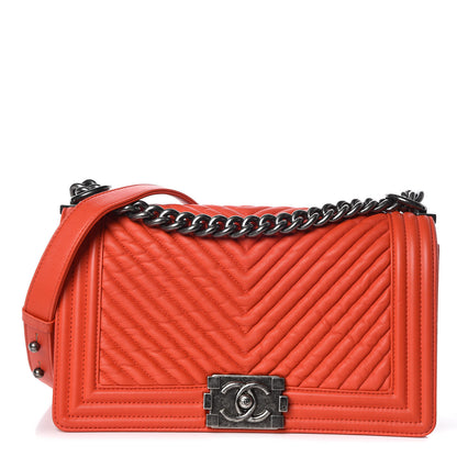 Chanel Wrinkled Lambskin Chevron Quilted Medium Boy Flap Orange 1 of 11