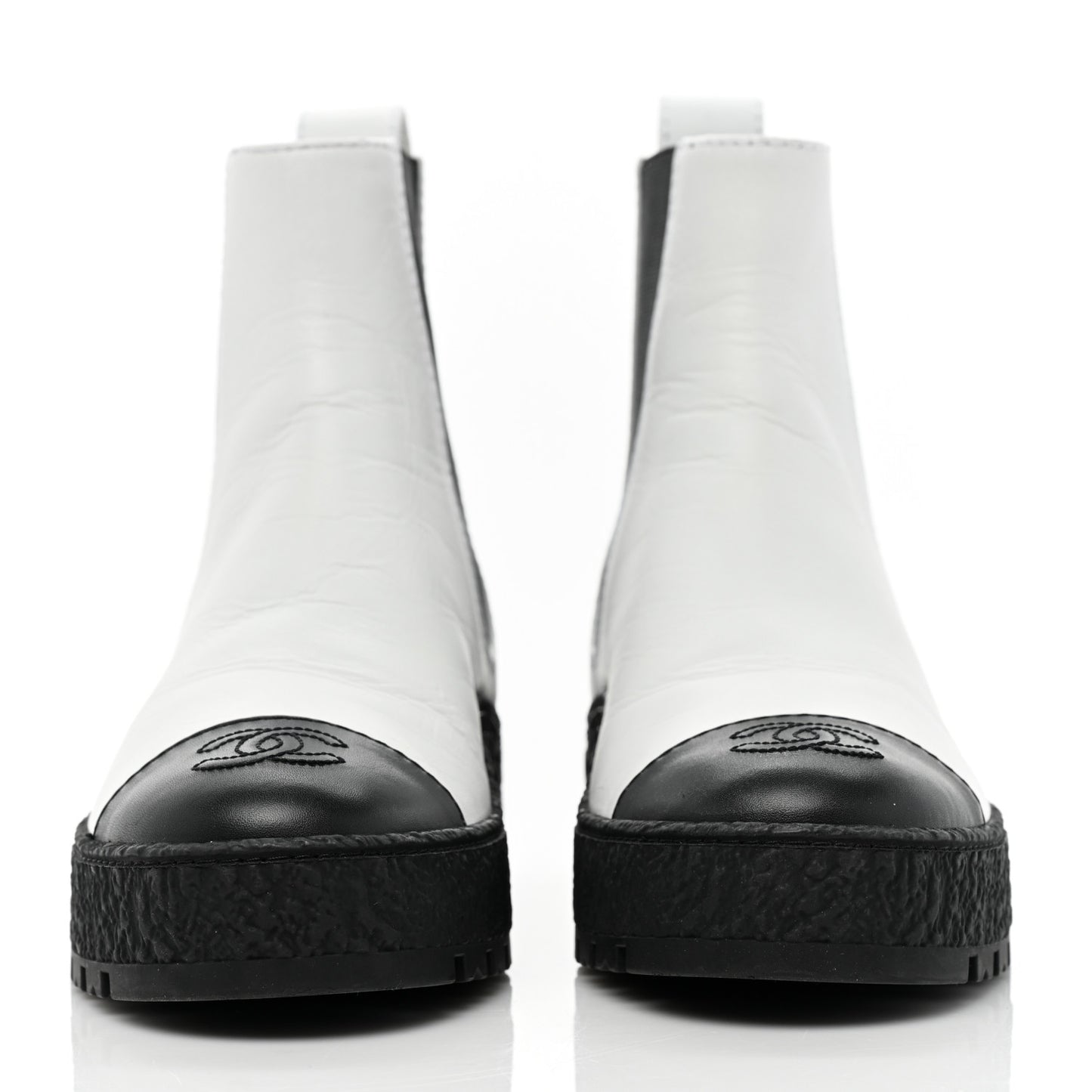 Calfskin Cap Toe CC Ankle Boots 36 White Black