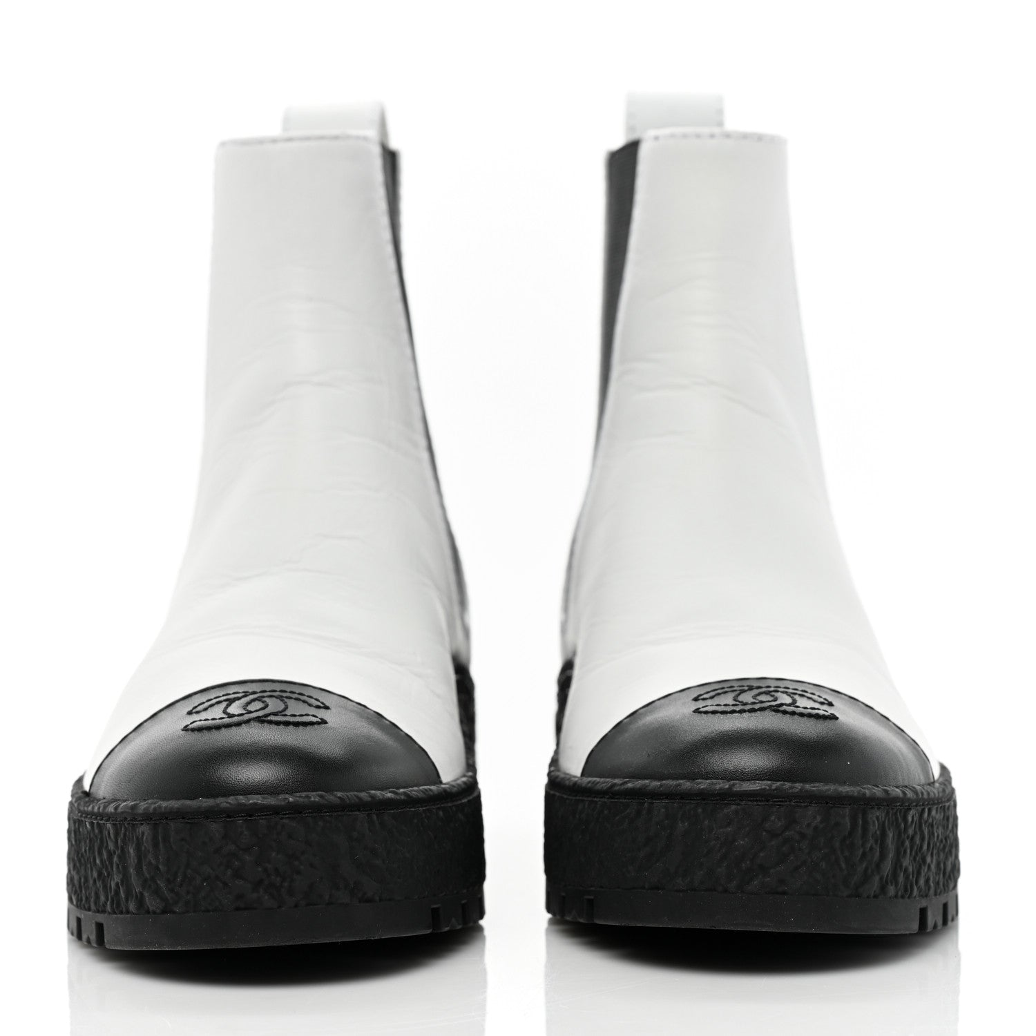 Chanel Calfskin Cap Toe CC Ankle Boots 36 White Black 2 of 9