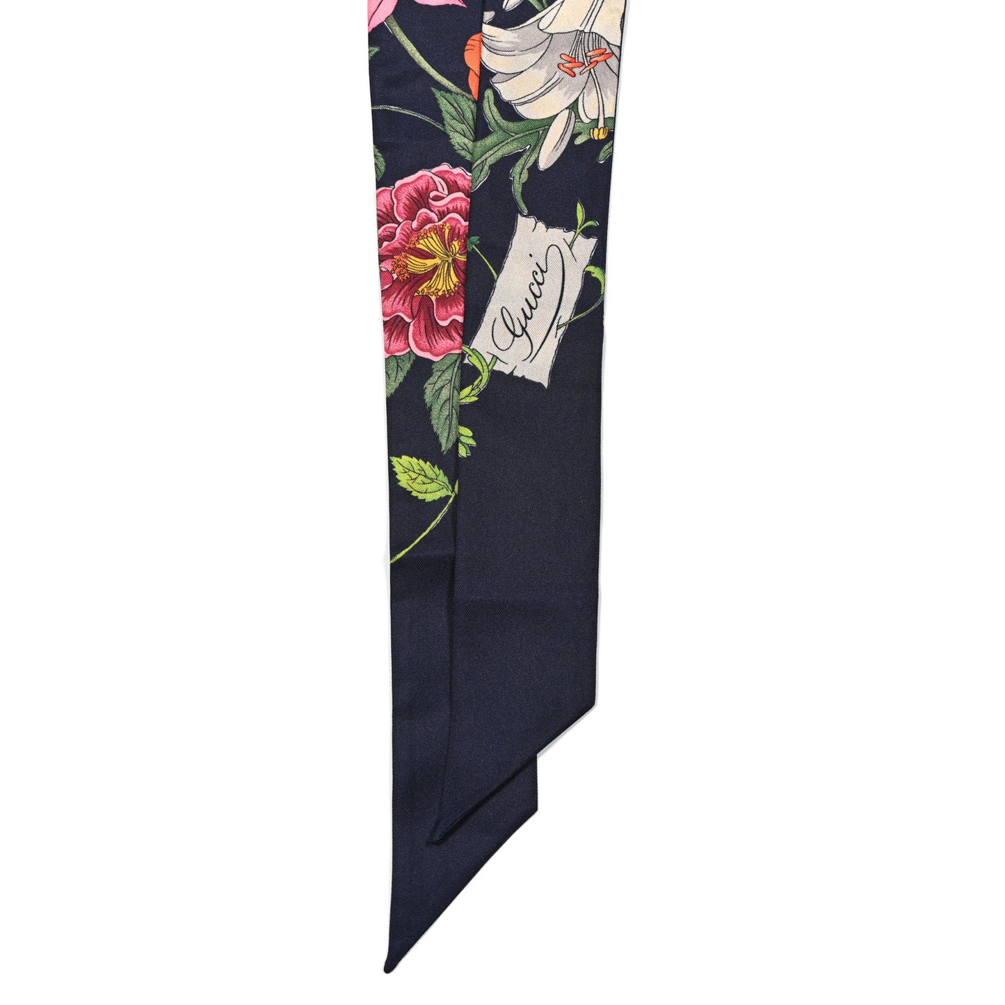 Silk Twill GG Monogram Floral Print Neck Bow Scarf Black Multicolor