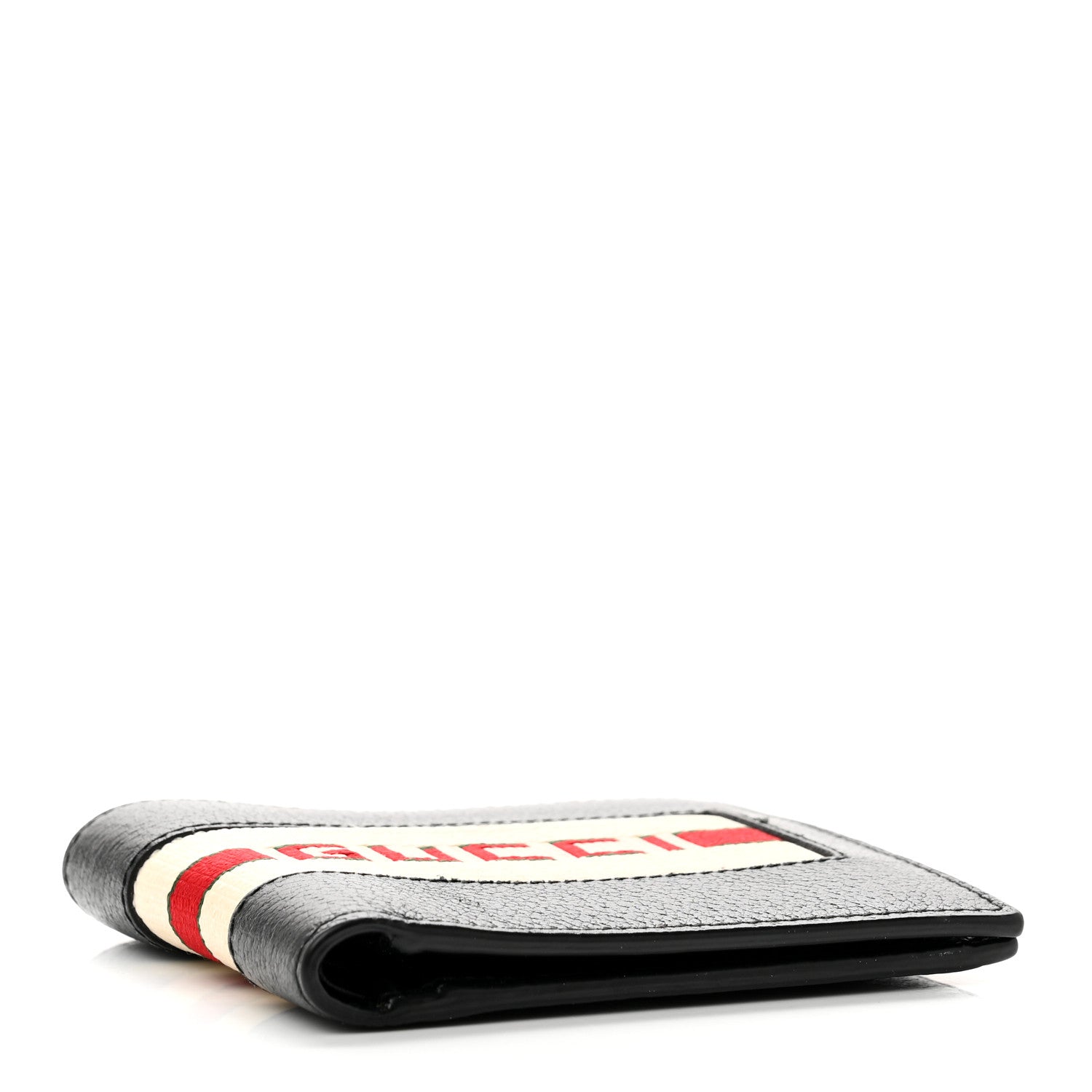 Gucci Textured Dollar Calfskin Nylon Gucci Stripe New Web Bi-Fold Coin Wallet Black Ecru Verde Rosso 4 of 7