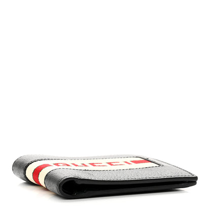 Gucci Textured Dollar Calfskin Nylon Gucci Stripe New Web Bi-Fold Coin Wallet Black Ecru Verde Rosso 4 of 7