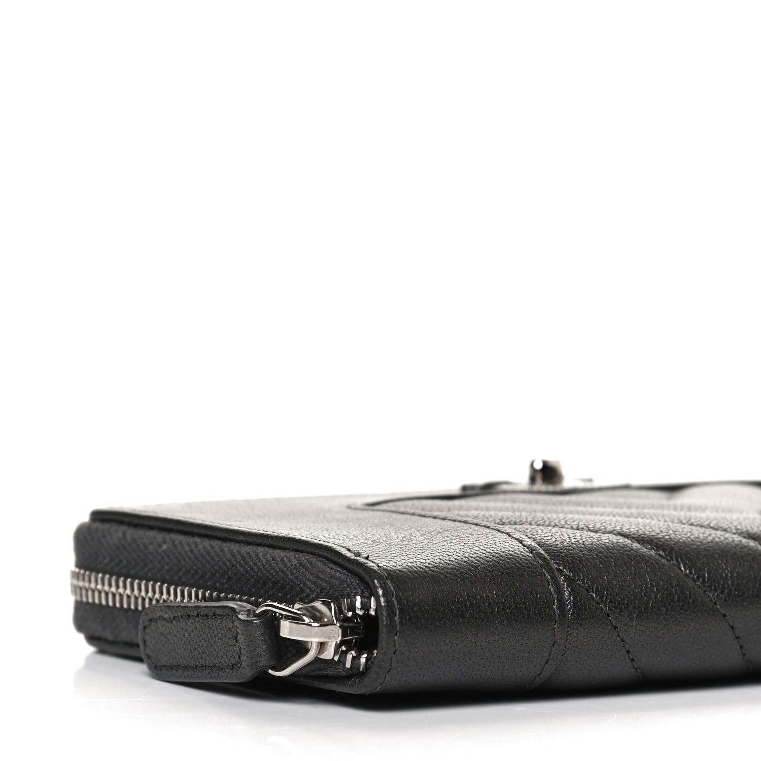 Chanel Sheepskin Chevron Quilted Mademoiselle Vintage Zip Around Wallet Grey 8 of 12