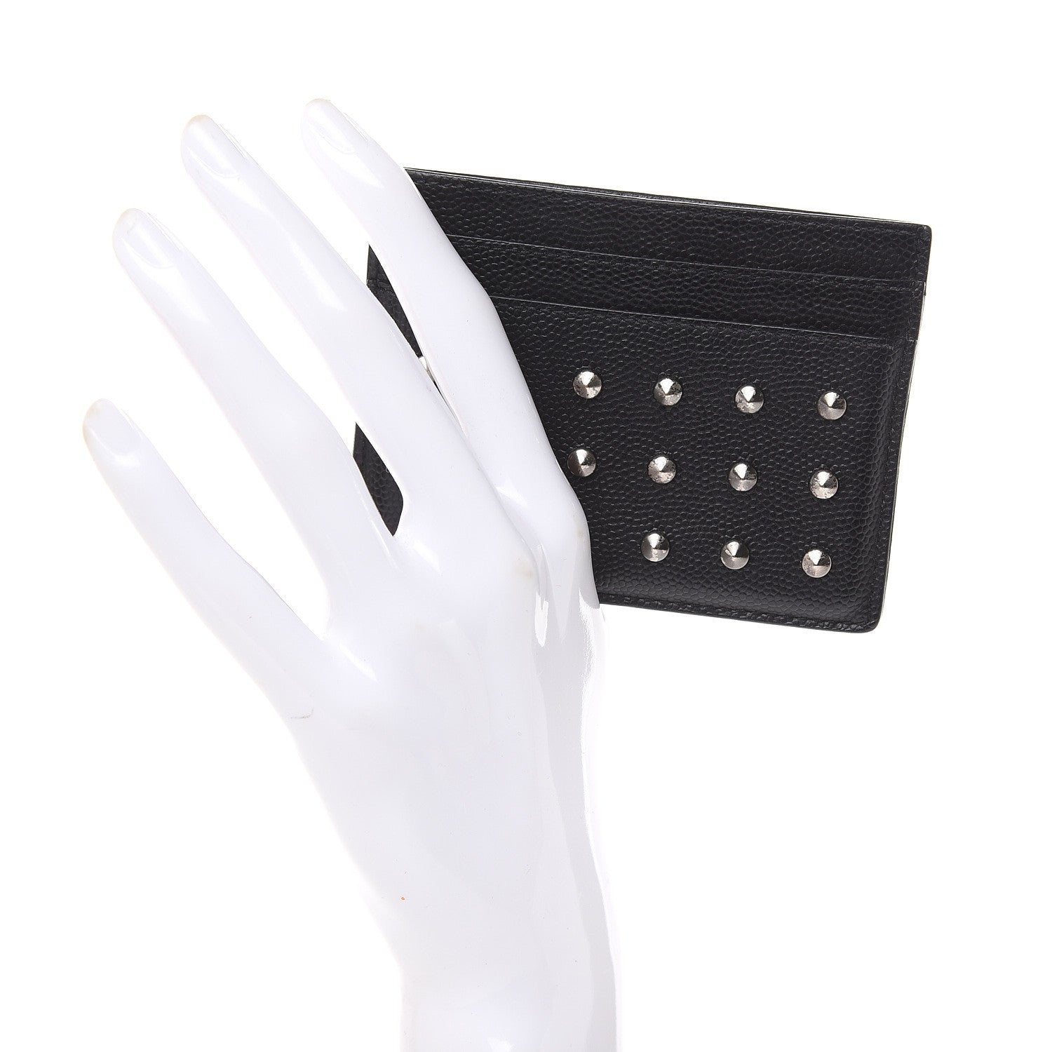 Saint Laurent Grain De Poudre Studded Card Case Black 2 of 7
