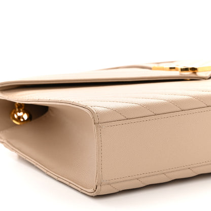 Saint Laurent Grain De Poudre Matelasse Chevron Large Monogram Satchel Dark Beige 8 of 10