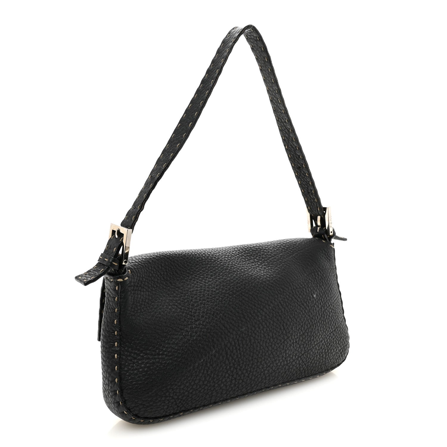 Fendi Calfskin Romano Selleria Baguette Black 4 of 12