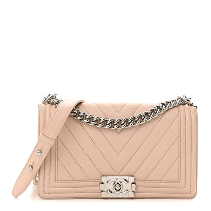 Chanel Calfskin Chevron Quilted Medium Boy Flap Beige 1 of 16
