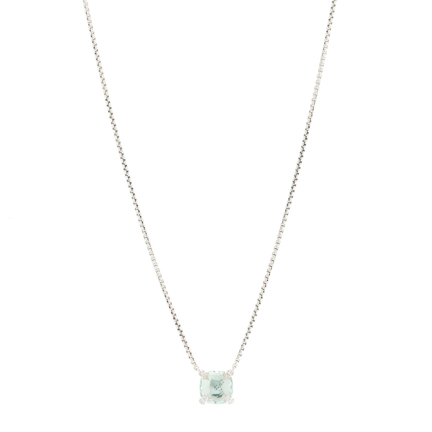 Sterling Silver Diamond Prasiolite 9mm Petite Chatelaine Pendant Necklace