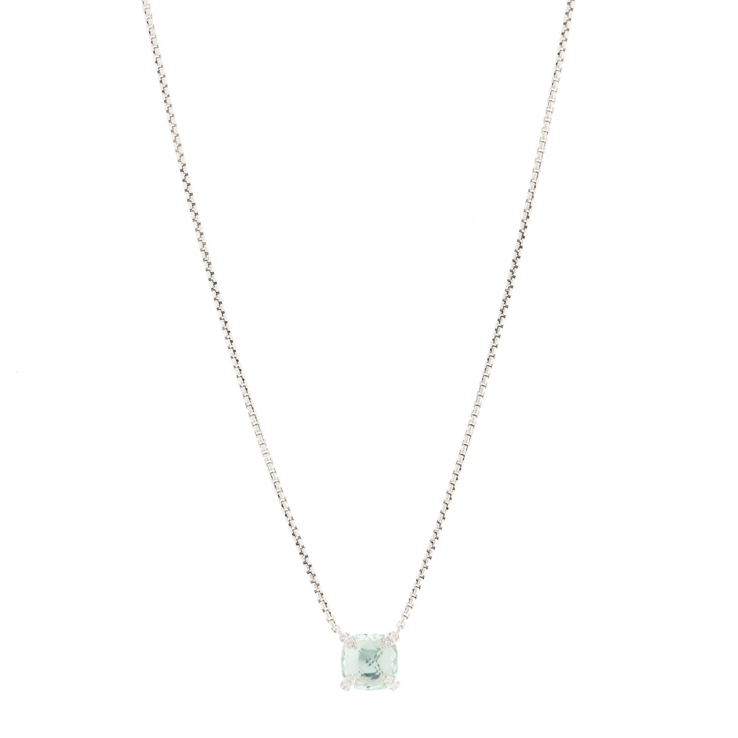 David Yurman Sterling Silver Diamond Prasiolite 9mm Petite Chatelaine Pendant Necklace 1 of 6