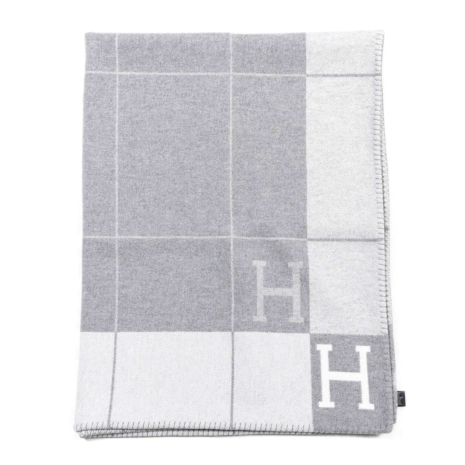 Hermes Wool Cashmere Avalon III Blanket Ecru Gris Clair 2 of 3