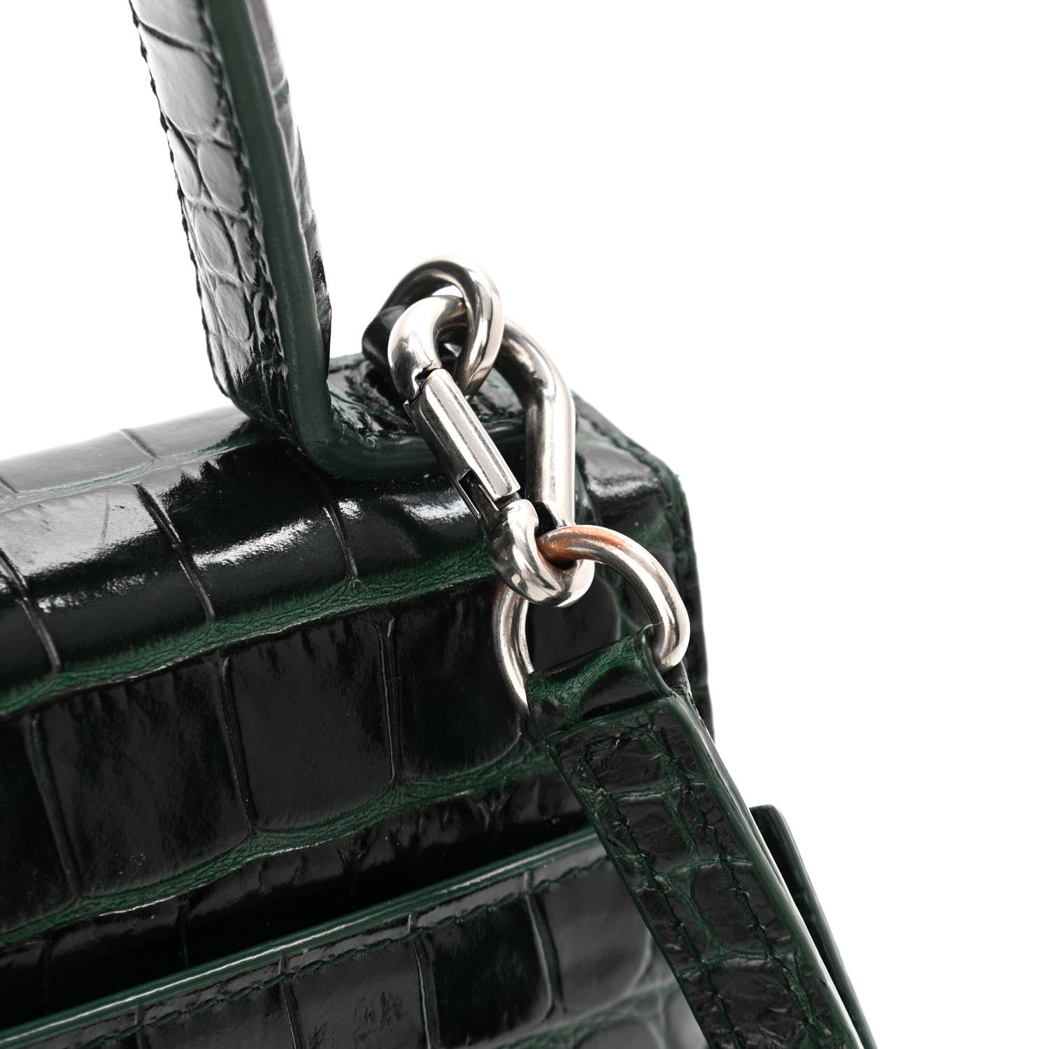Balenciaga Shiny Calfskin Crocodile Embossed XS Sharp Top Handle Bag Forest Green 11 of 12
