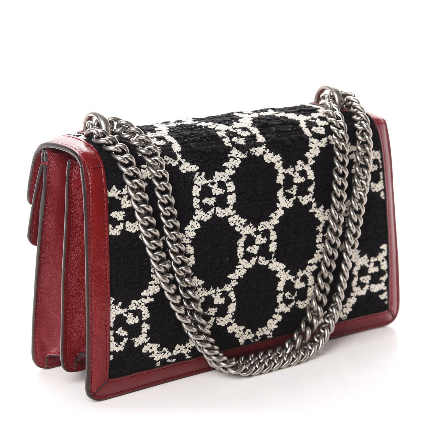 Tweed GG Monogram Small Dionysus Shoulder Bag Black White Romantic Cherry