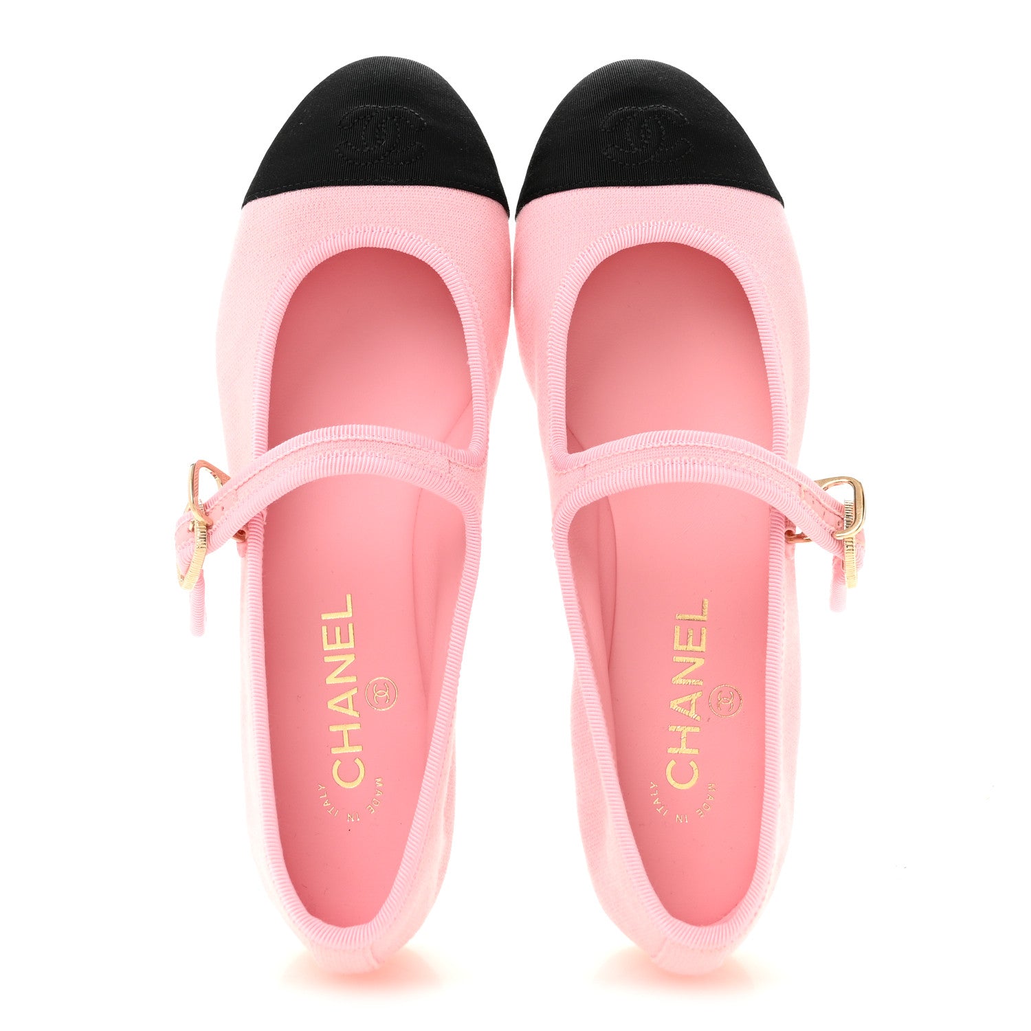 Chanel Fabric Grosgrain Mary Jane Flats 40 Light Pink Black 2 of 10