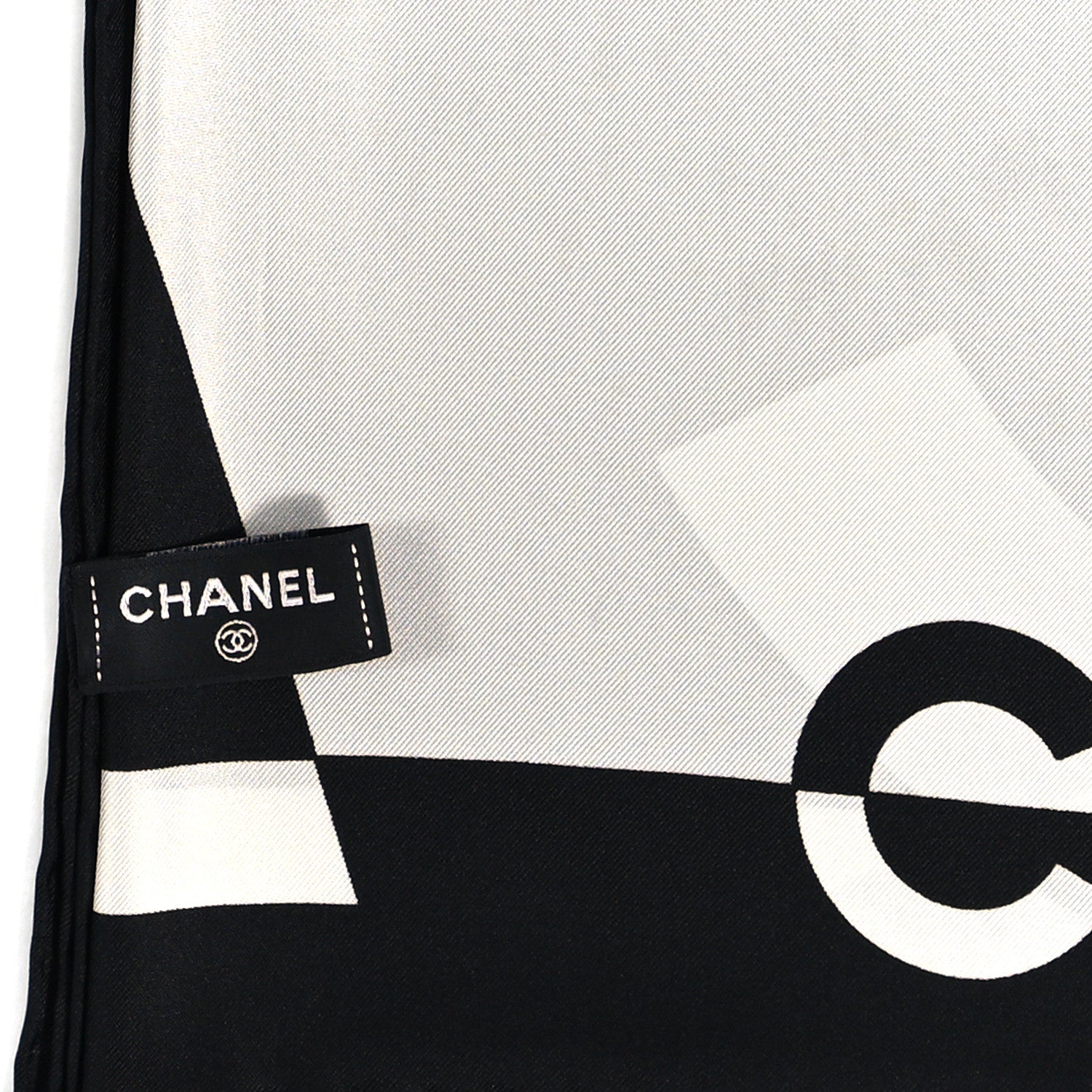 Chanel Silk Coco CC Square Scarf Black Ivory 3 of 5