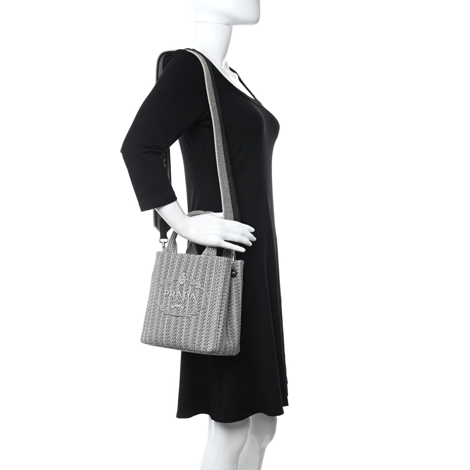 Prada Jacquard Logo Embroidered Small Tote Black Talco 2 of 9