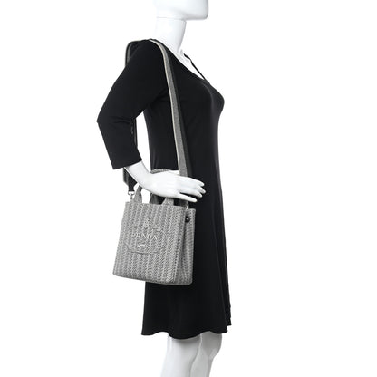 Prada Jacquard Logo Embroidered Small Tote Black Talco 2 of 9