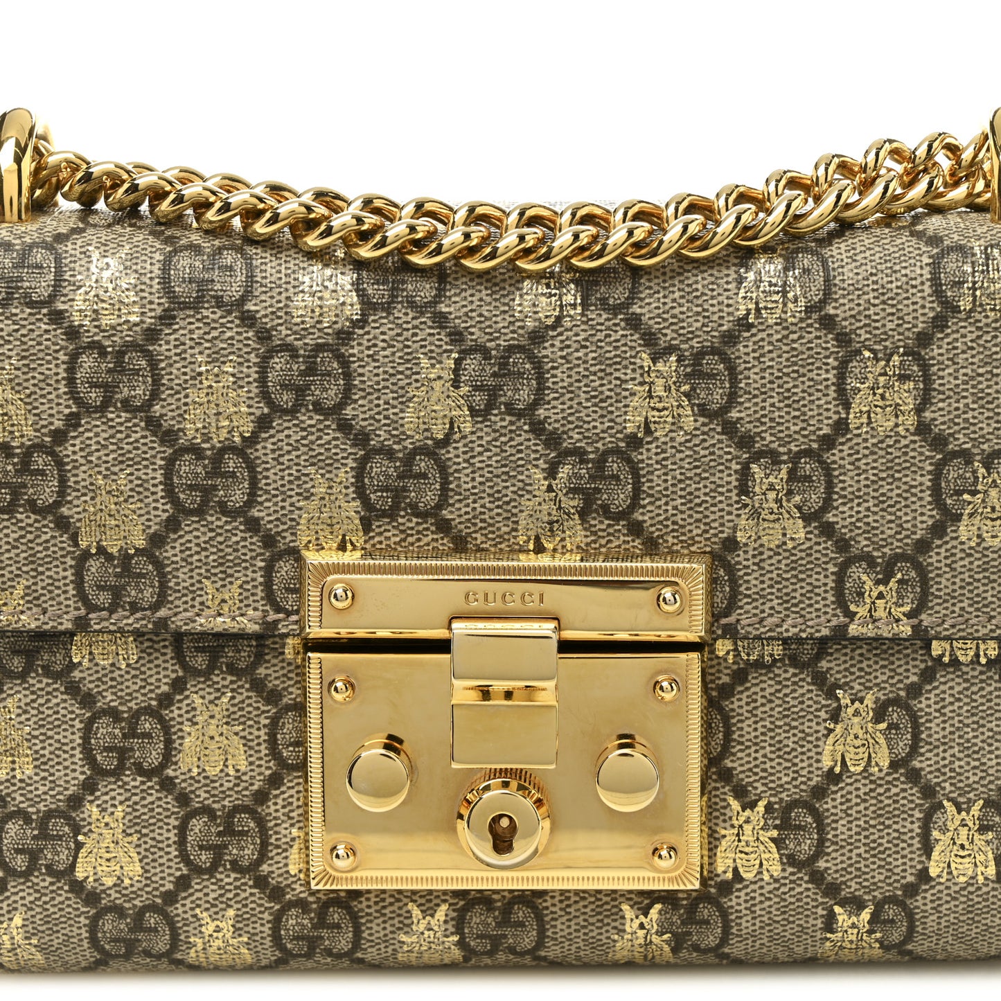 GG Supreme Monogram Bees Small Padlock Shoulder Bag Black
