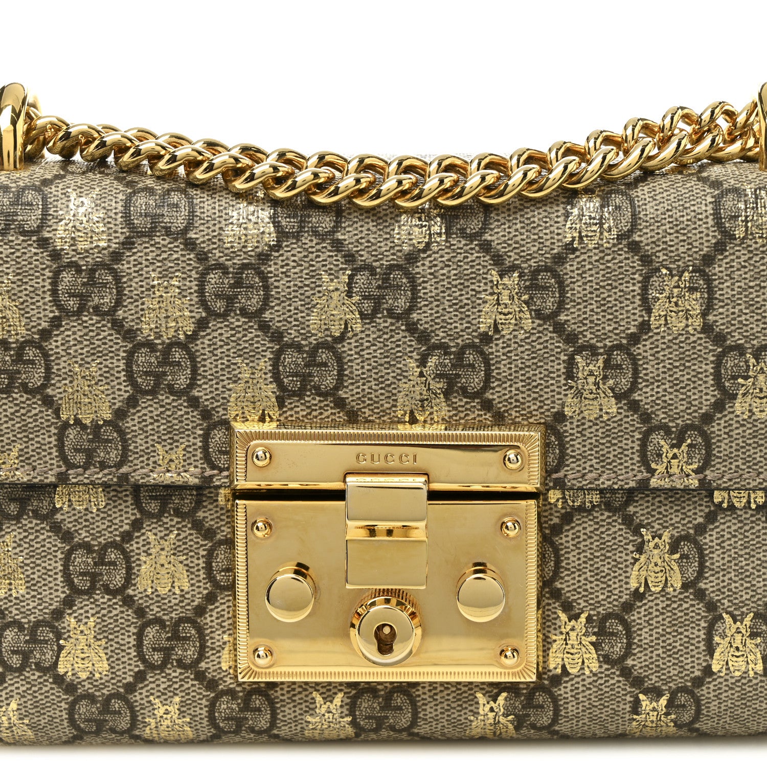 Gucci GG Supreme Monogram Bees Small Padlock Shoulder Bag Black 8 of 10