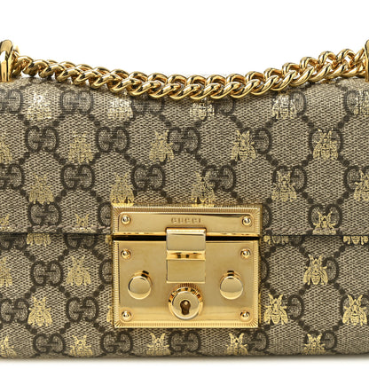 Gucci GG Supreme Monogram Bees Small Padlock Shoulder Bag Black 8 of 10