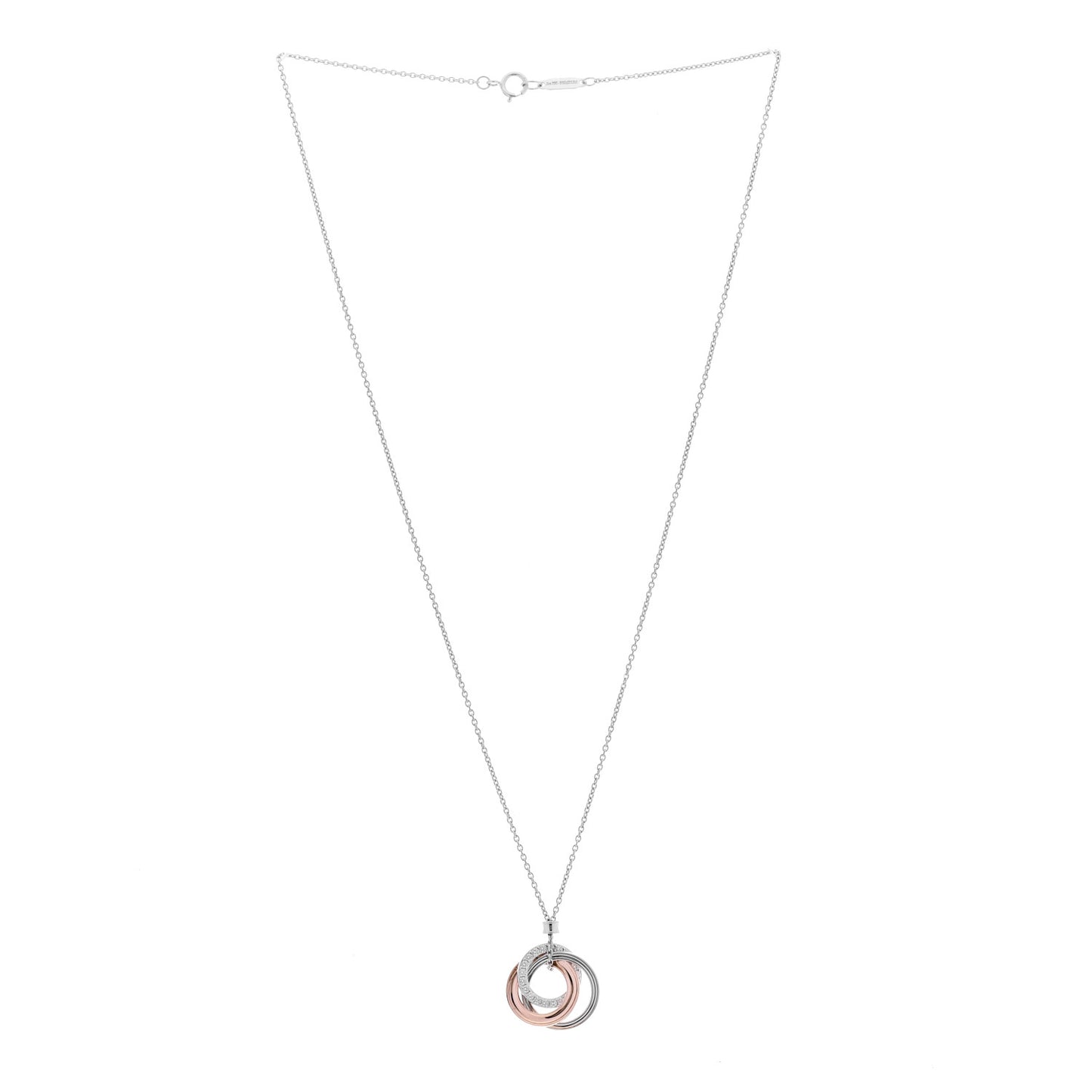 18K White Rose Gold Diamond 1837 Triple Interlocking Circles Pendant Necklace