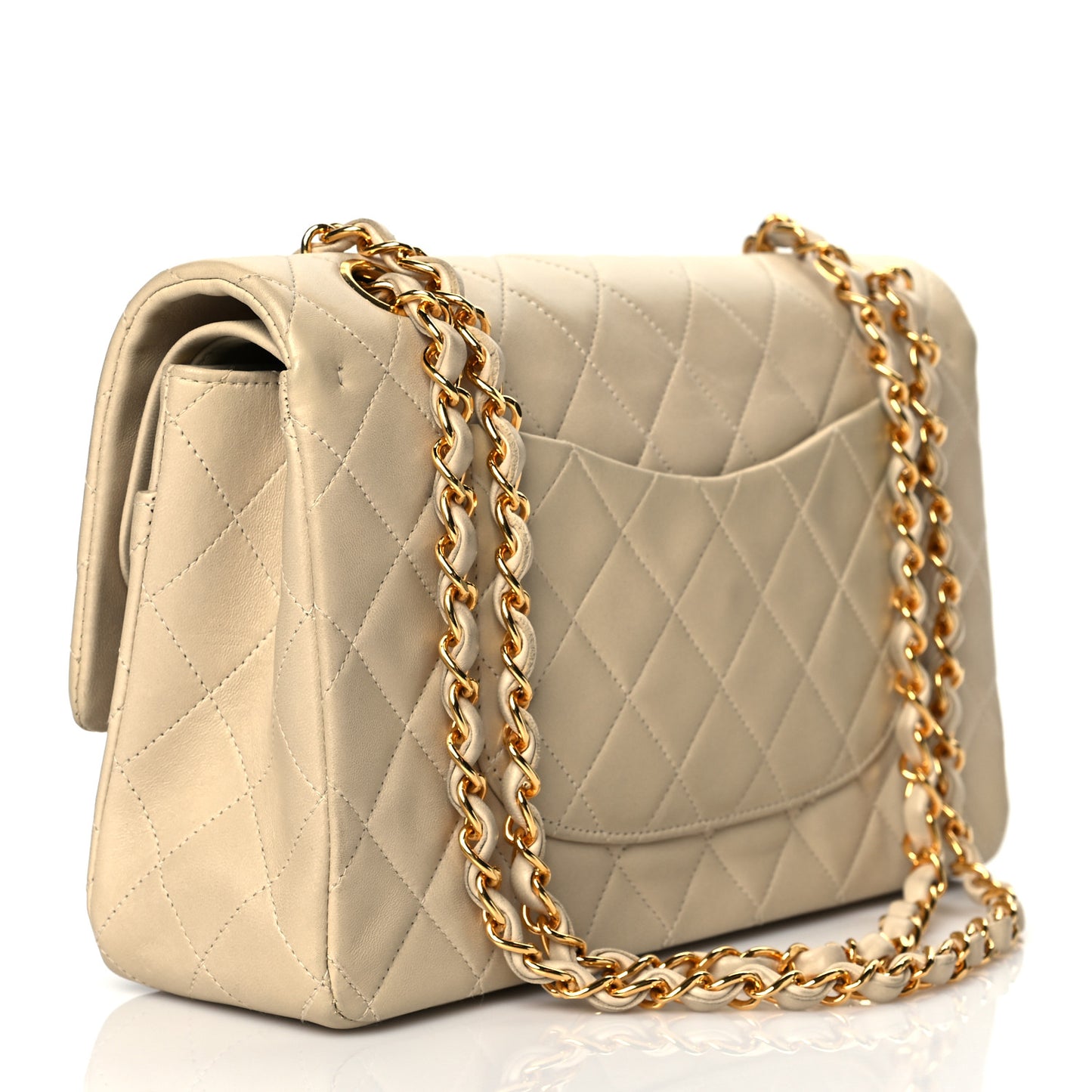 Lambskin Quilted Small Double Flap Beige