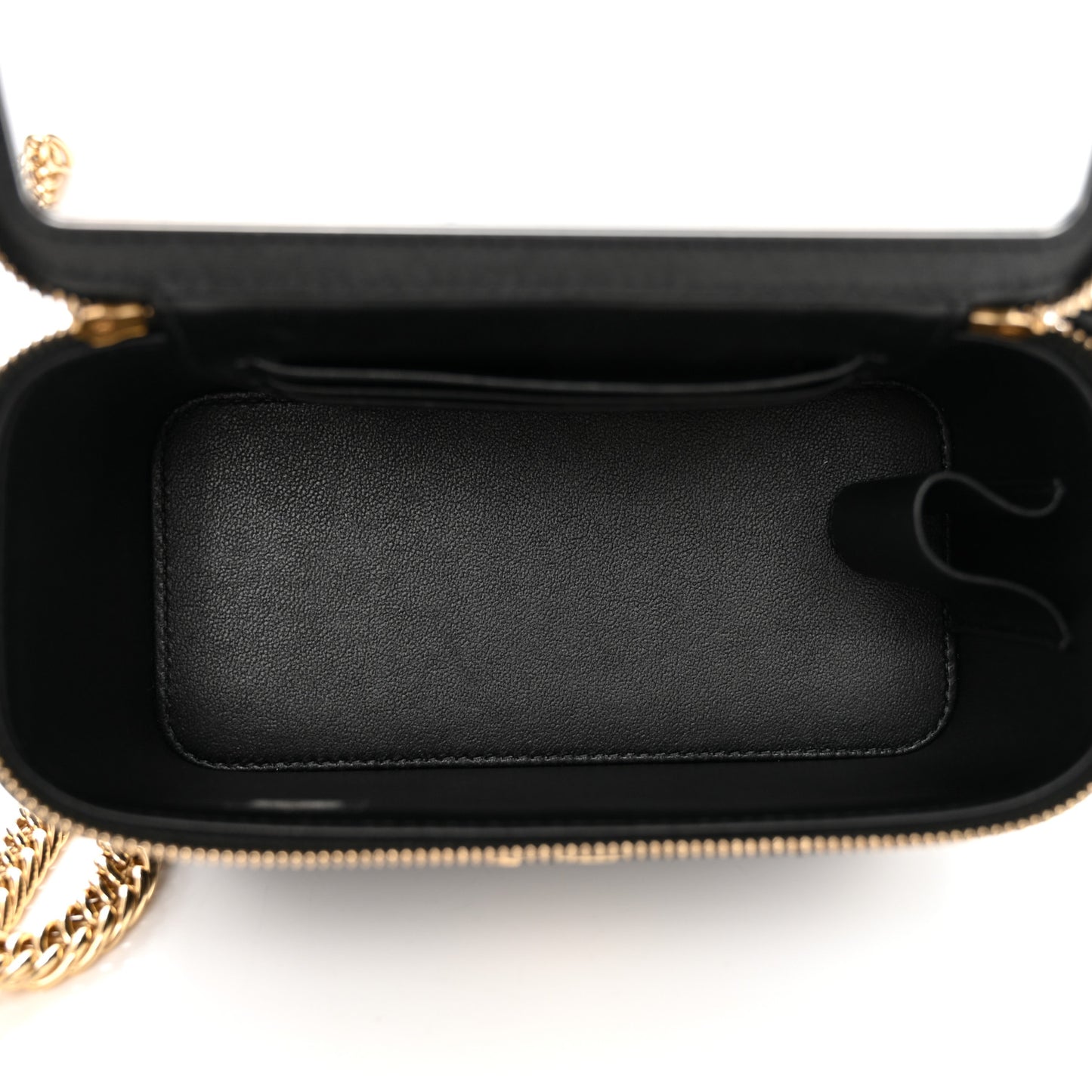 Lambskin Enamel Quilted Logo Small Vanity Case With Chain Black