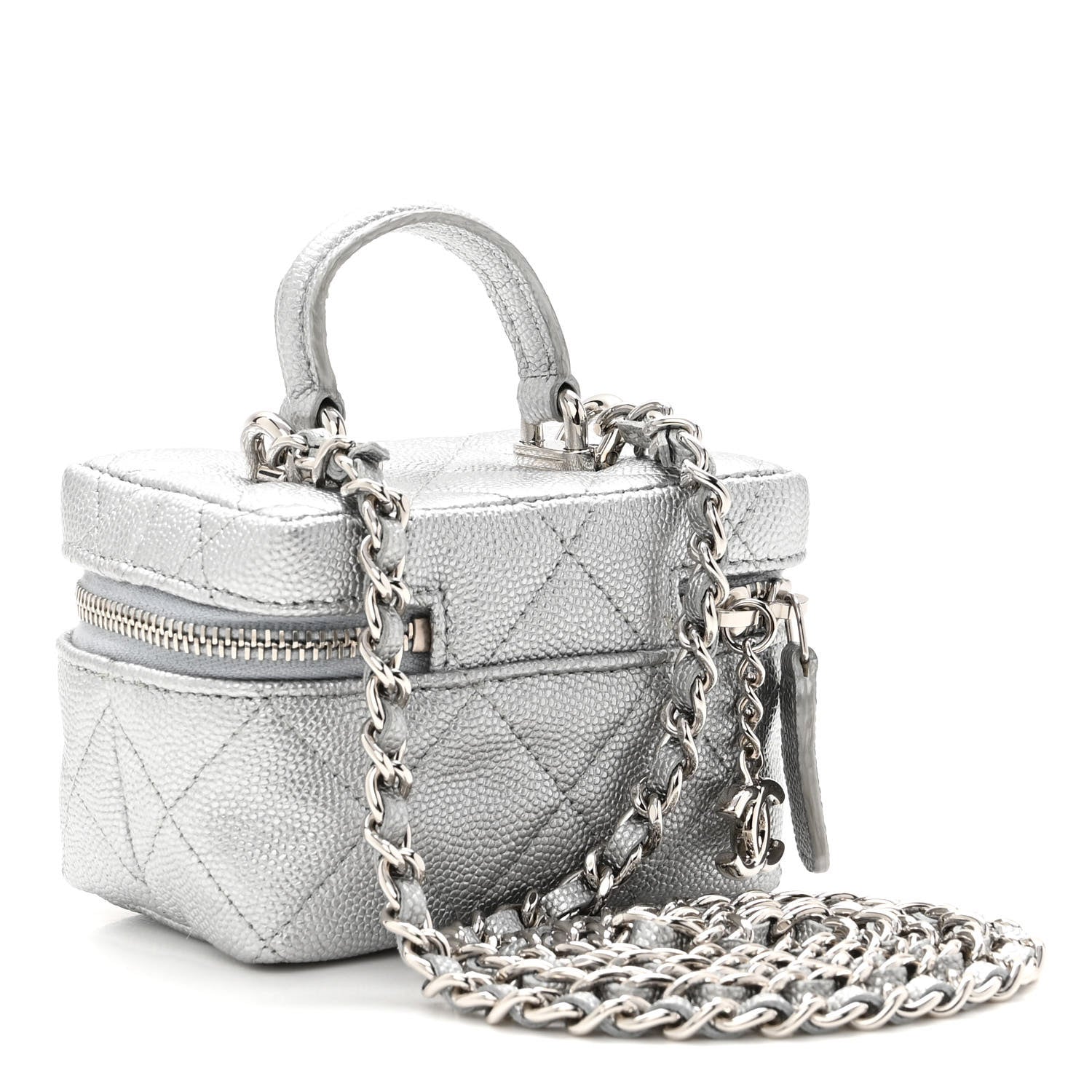 Chanel Metallic Caviar Quilted Mini Top Handle Vanity With Chain Silver 3 of 10