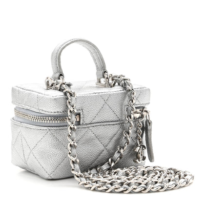 Chanel Metallic Caviar Quilted Mini Top Handle Vanity With Chain Silver 3 of 10