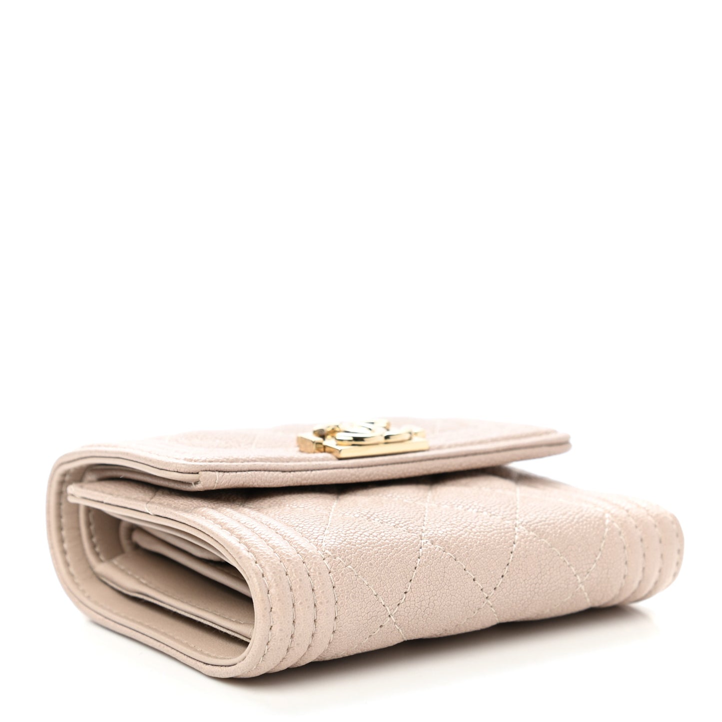 Caviar Quilted Compact Boy Flap Wallet Beige