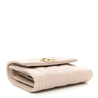 Chanel Caviar Quilted Compact Boy Flap Wallet Beige 4 of 8