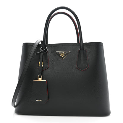 Prada Saffiano Cuir Medium Double Bag Black Fuoco 1 of 11