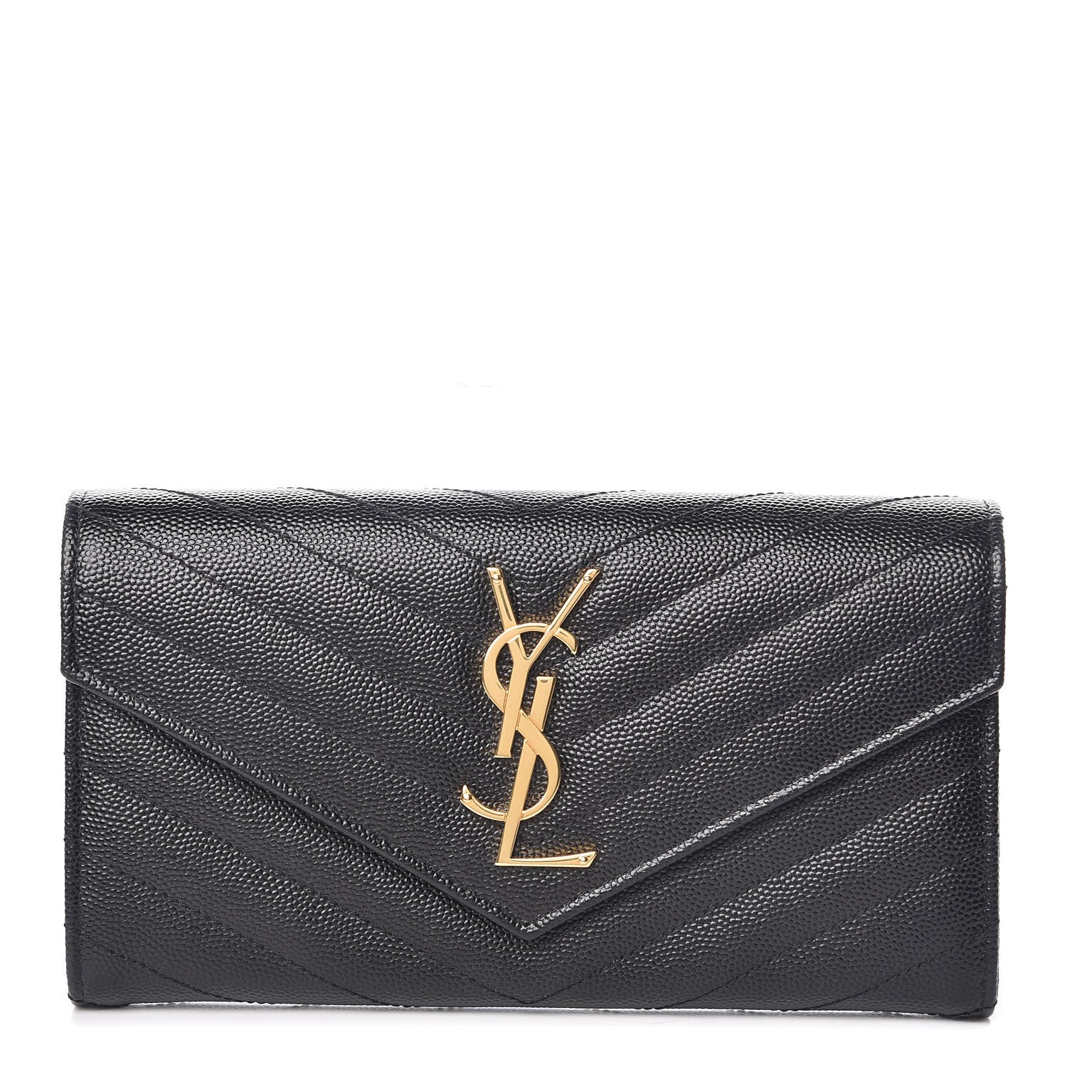 Saint Laurent Grain De Poudre Matelasse Chevron Monogram Flap Wallet Black 1 of 7