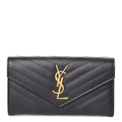 Saint Laurent Grain De Poudre Matelasse Chevron Monogram Flap Wallet Black 1 of 7
