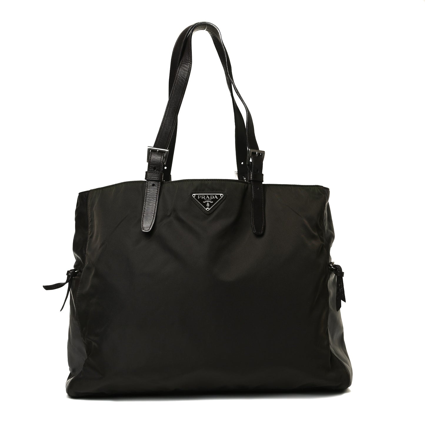 Tessuto Nylon Soft Calfskin Tote Dark Brown