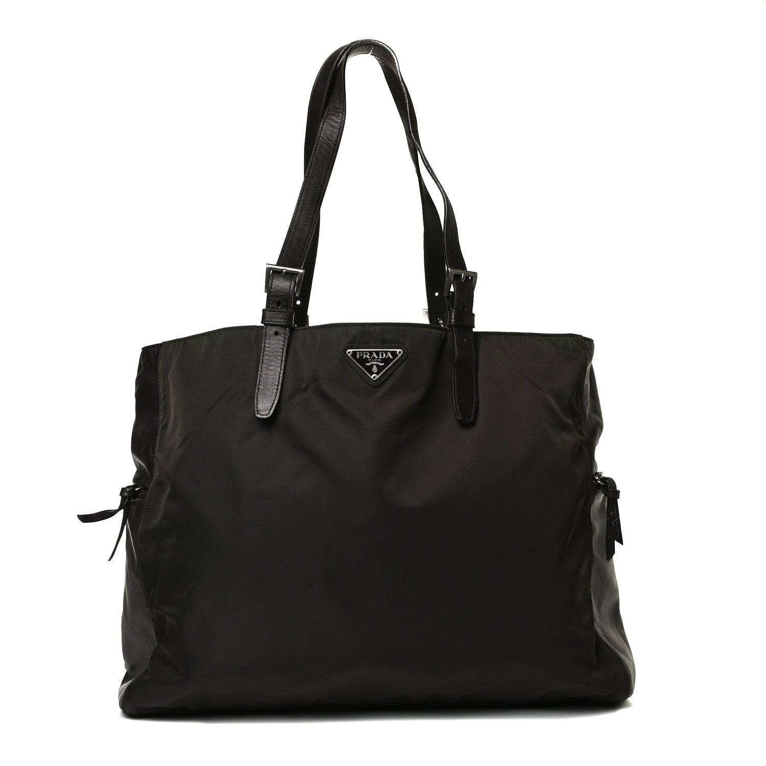 Prada Tessuto Nylon Soft Calfskin Tote Dark Brown 1 of 21