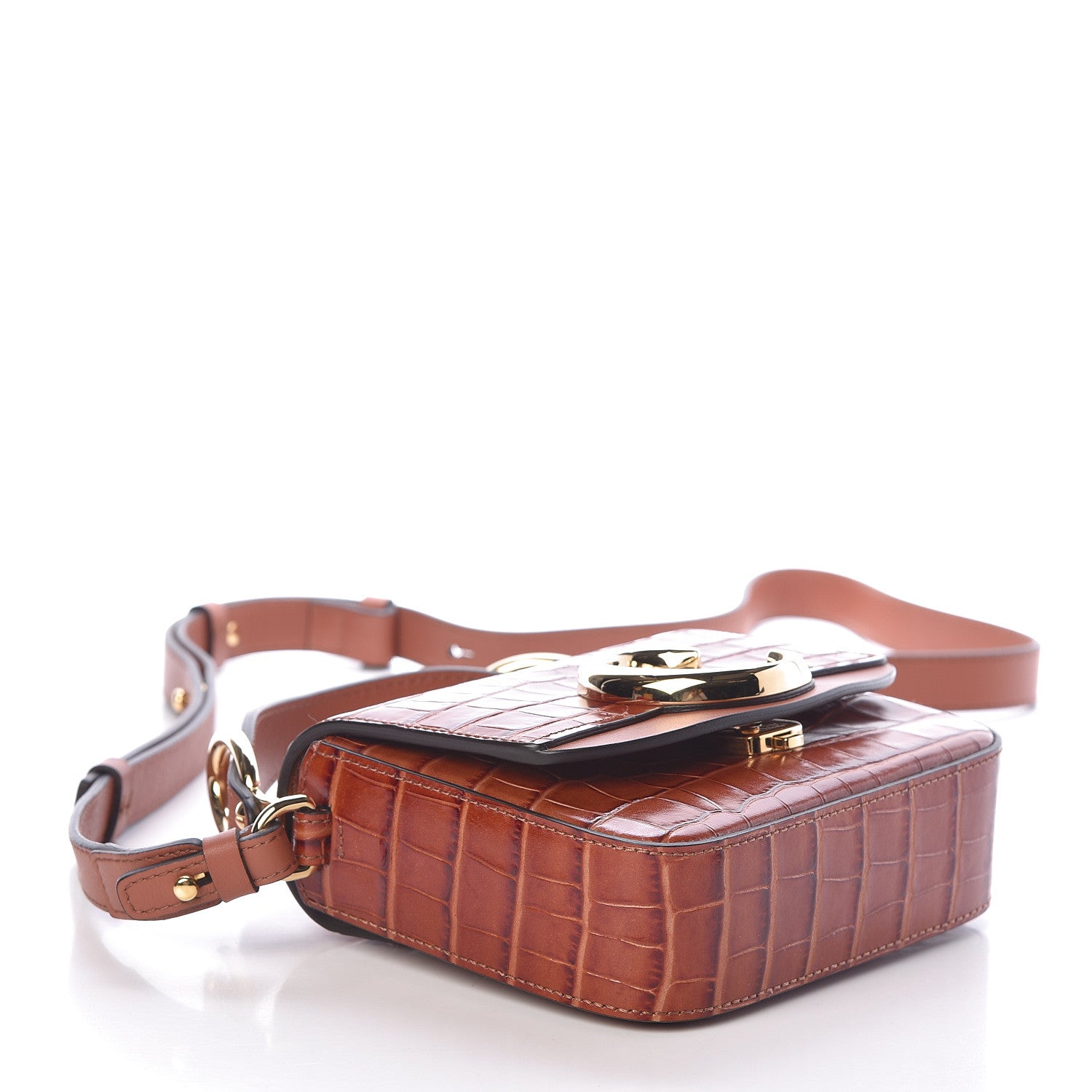 Chloe Calfskin Crocodile Embossed Mini C Double Carry Chestnut Brown 4 of 9