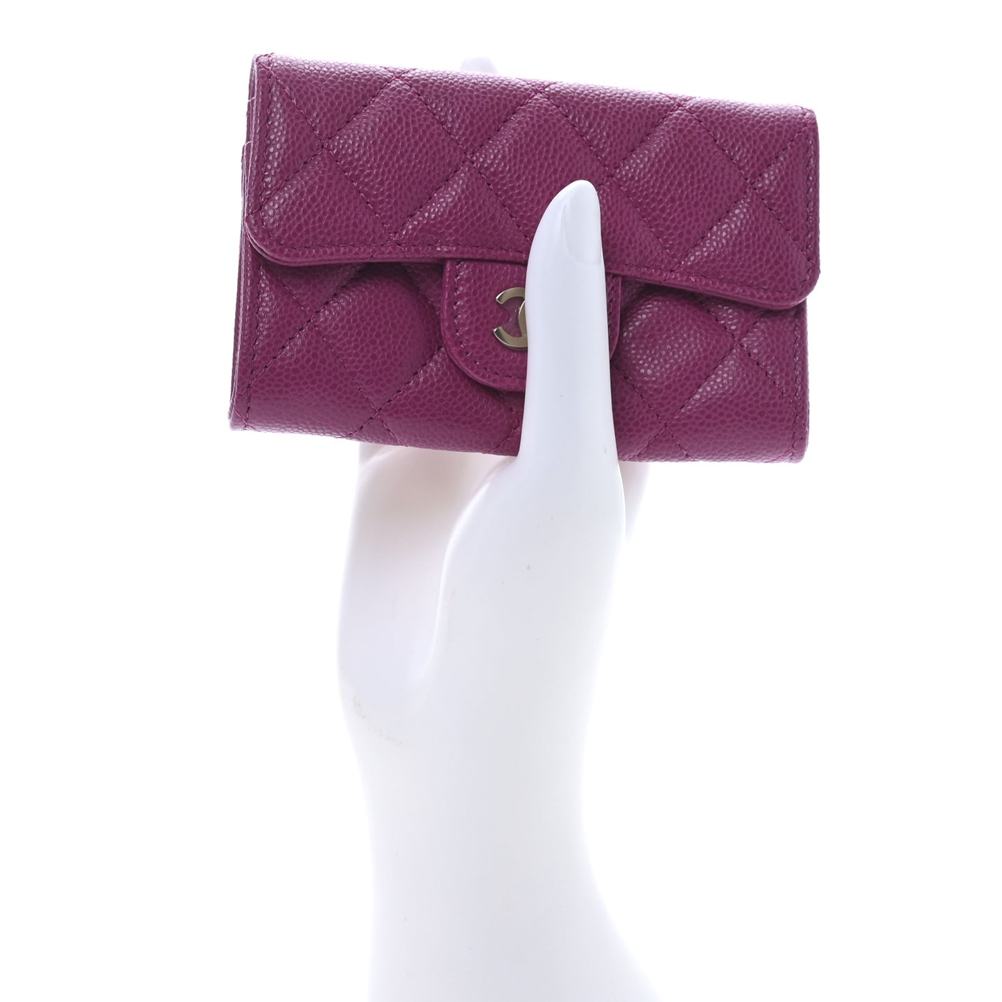 Caviar Quilted Flap Card Holder Wallet Fuchsia