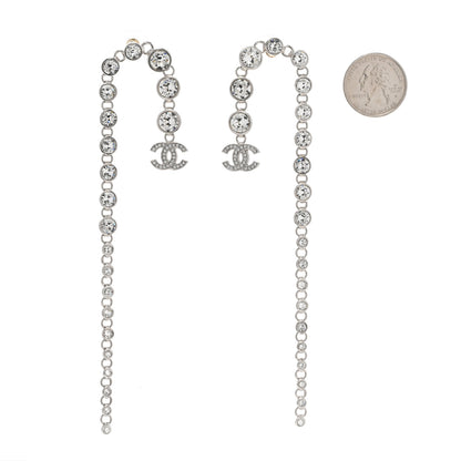 Chanel Crystal CC Long Drop Earrings Silver 2 of 5