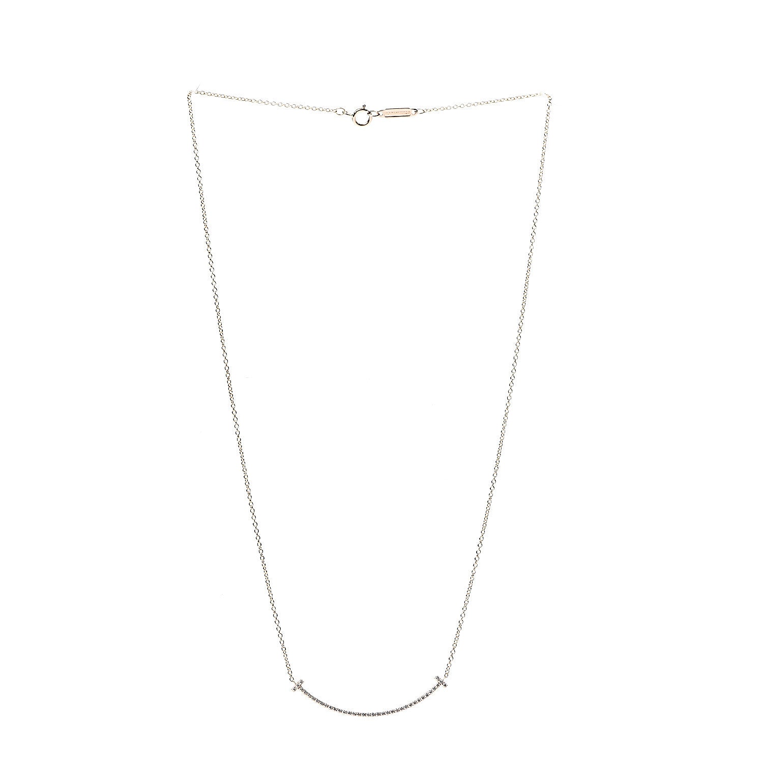 Tiffany 18K Rose Gold Diamond Small T Smile Pendant Necklace 2 of 5
